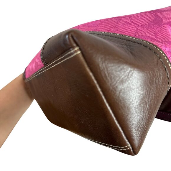 Coach Pink Hampton Signature C Canvas & Brown Leather Hobo Bag Y2K F13018 - Picture 9 of 13